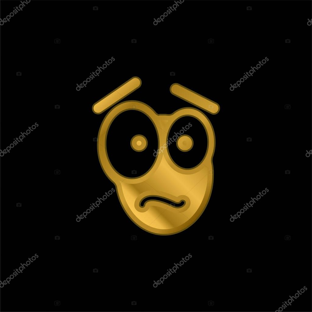 Afraid Face gold plated metalic icon or logo vector