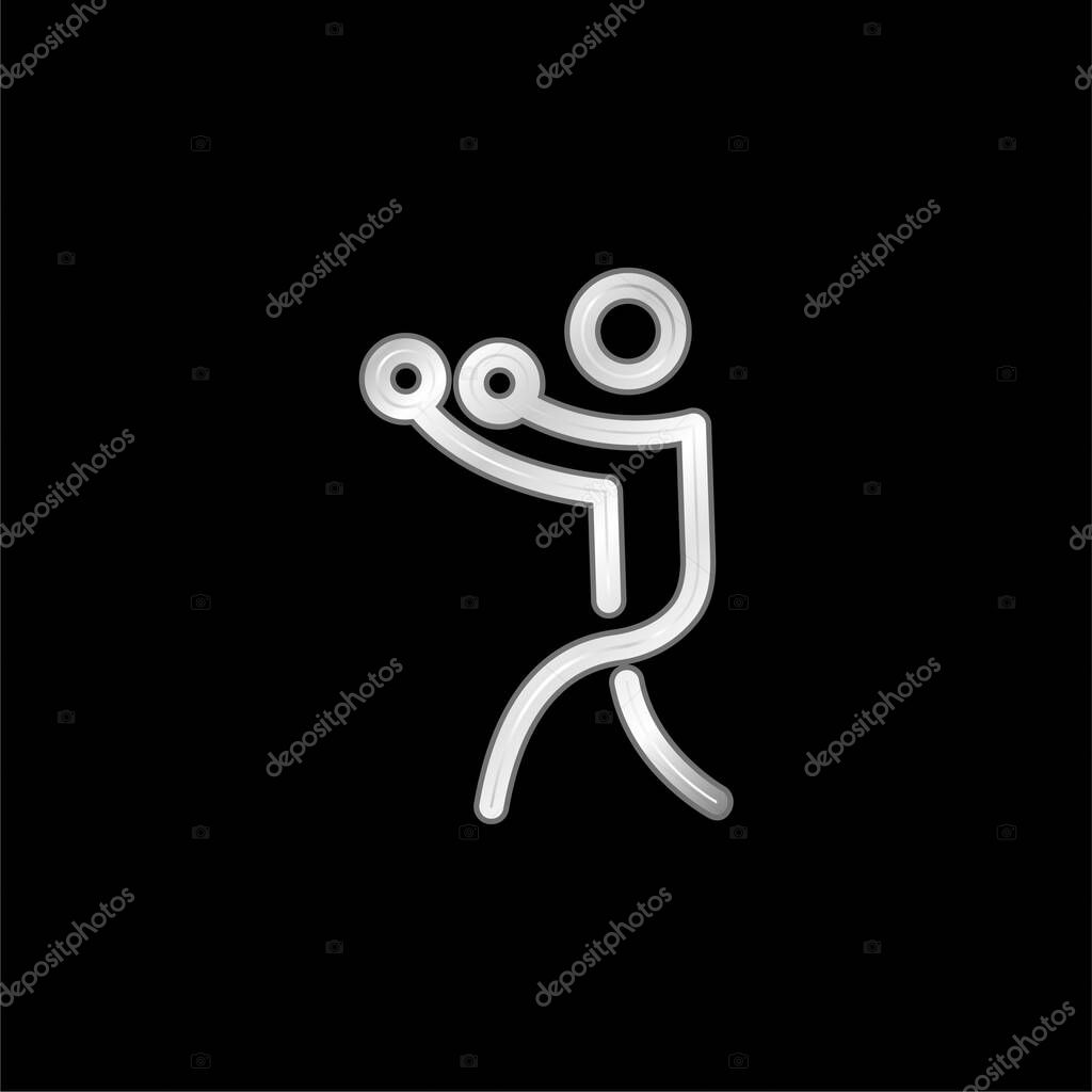 Boxing Stick Man silver plated metallic icon