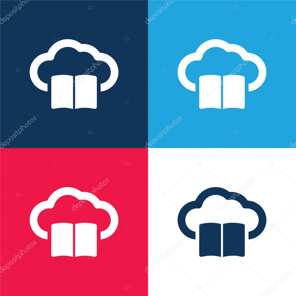 Book On Internet Cloud blue and red four color minimal icon set