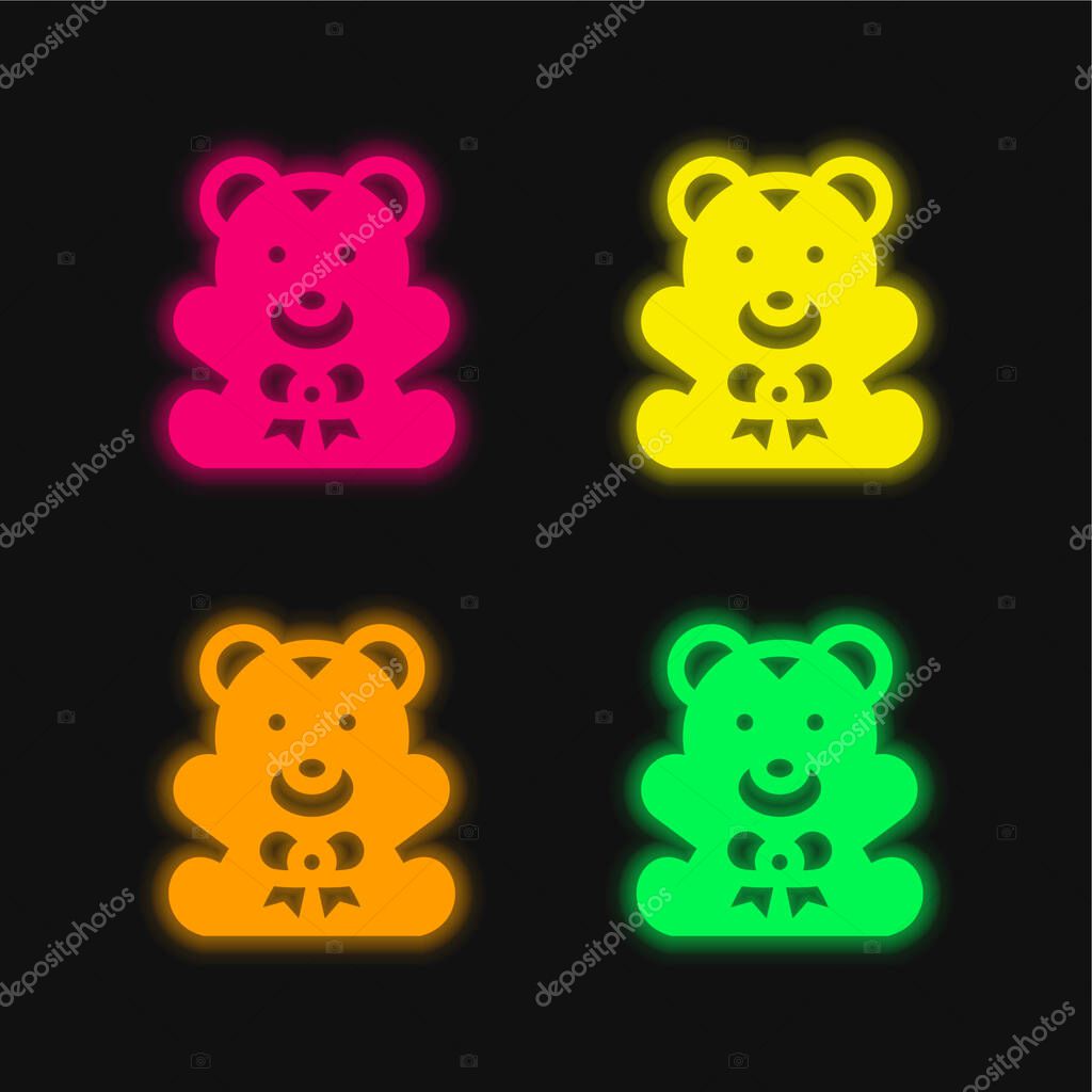 Bear four color glowing neon vector icon