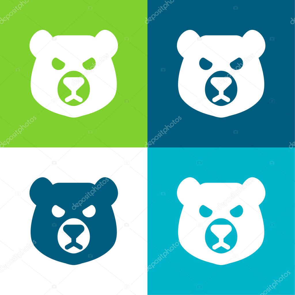 Bear Head Flat four color minimal icon set