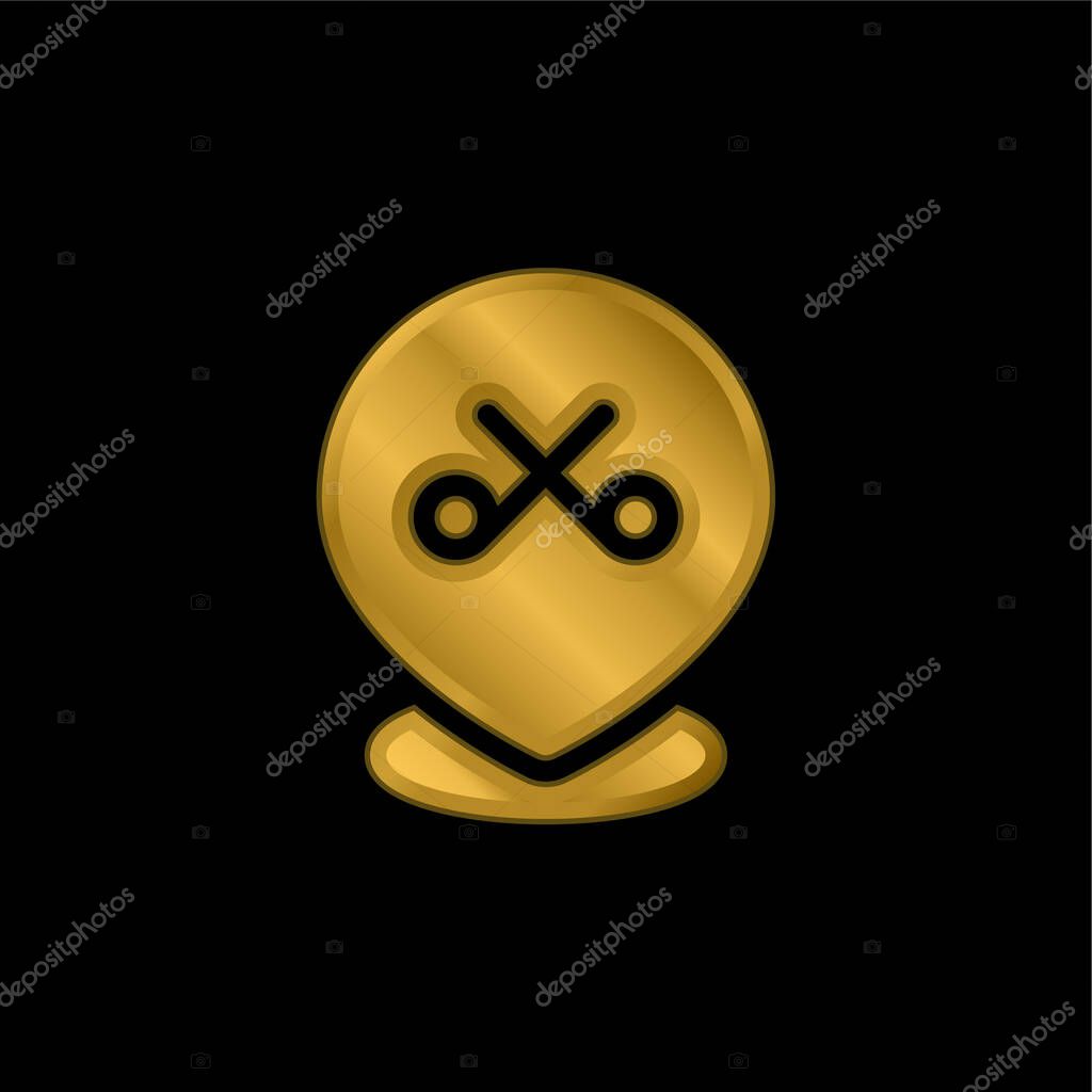 Barber Shop gold plated metalic icon or logo vector