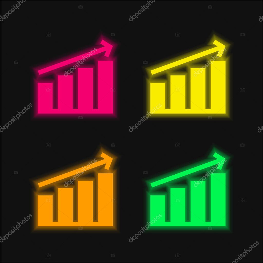Bar Graph four color glowing neon vector icon