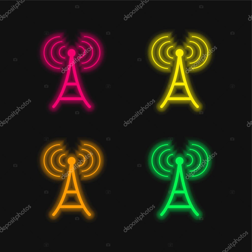 Antenna four color glowing neon vector icon
