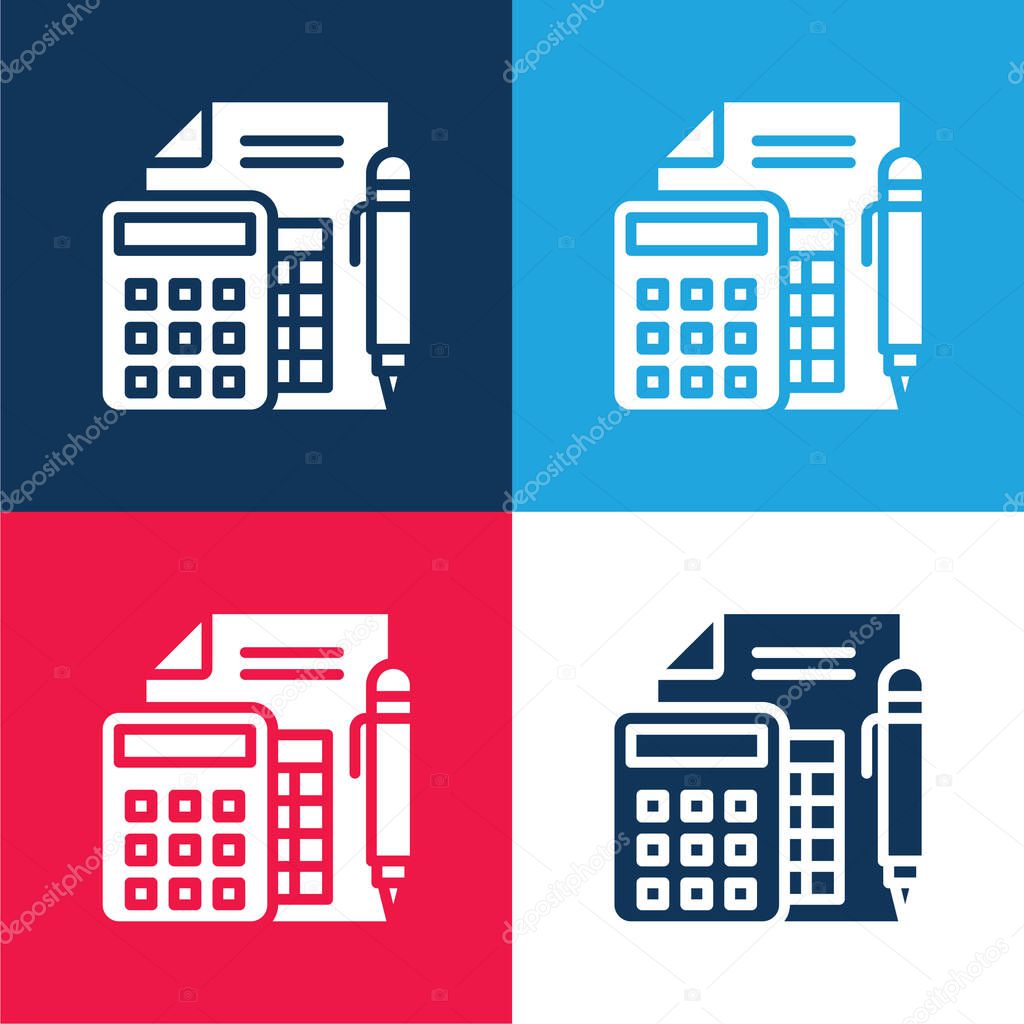 Accounting blue and red four color minimal icon set