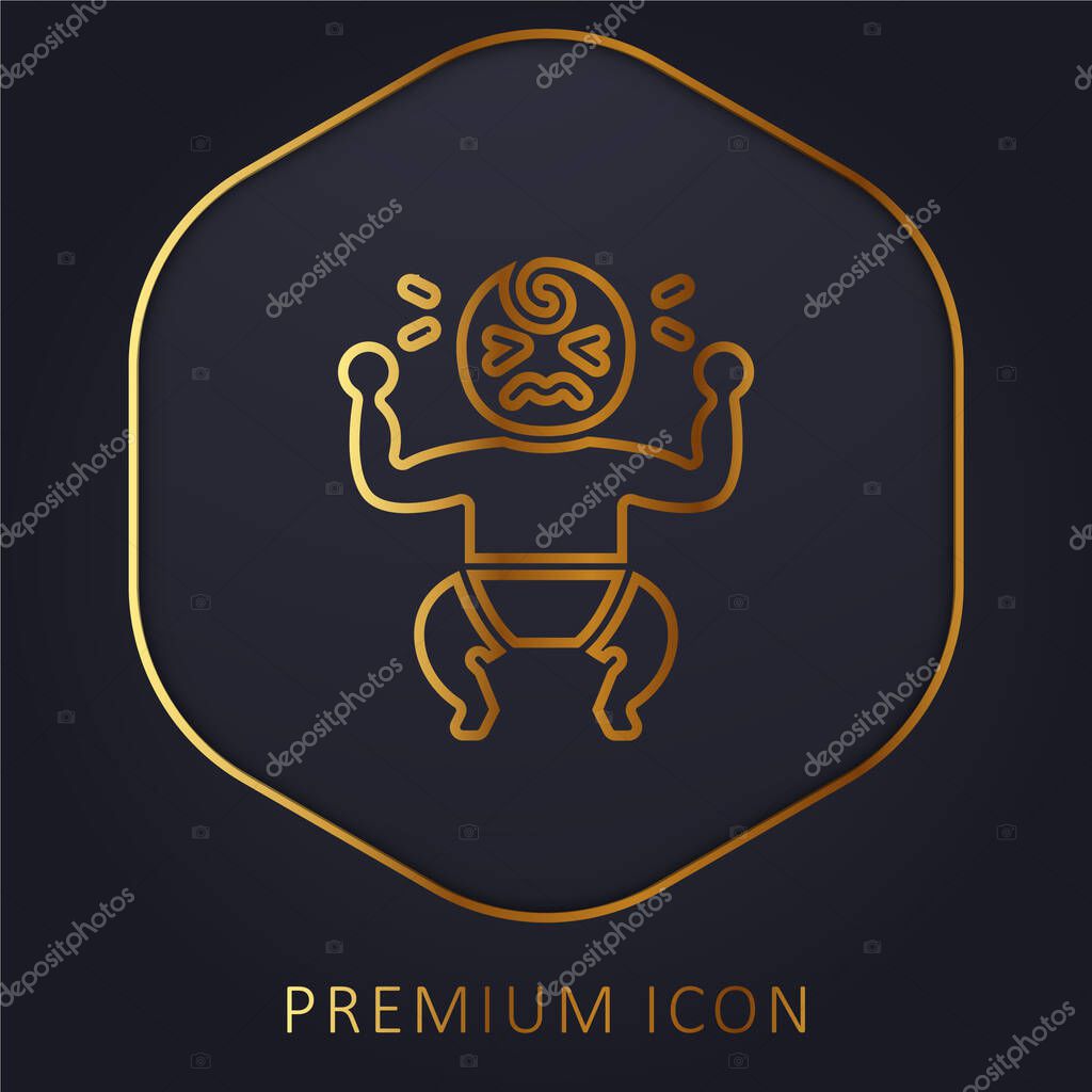 Baby Crying golden line premium logo or icon