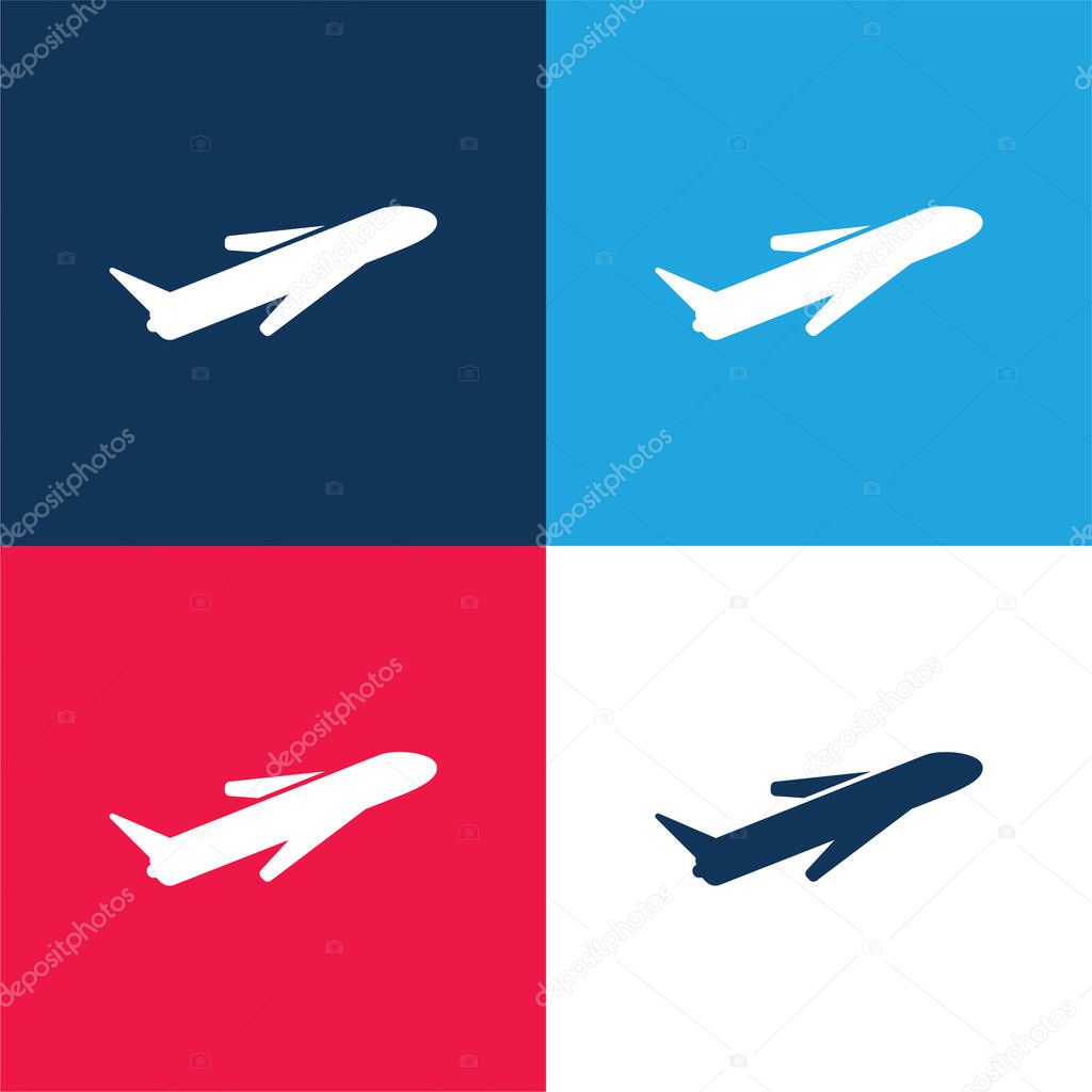 Airplane blue and red four color minimal icon set