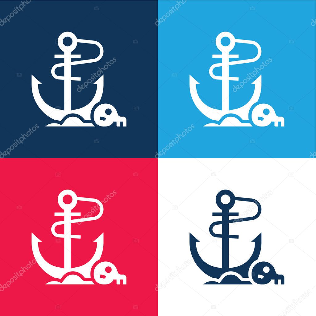Anchor blue and red four color minimal icon set
