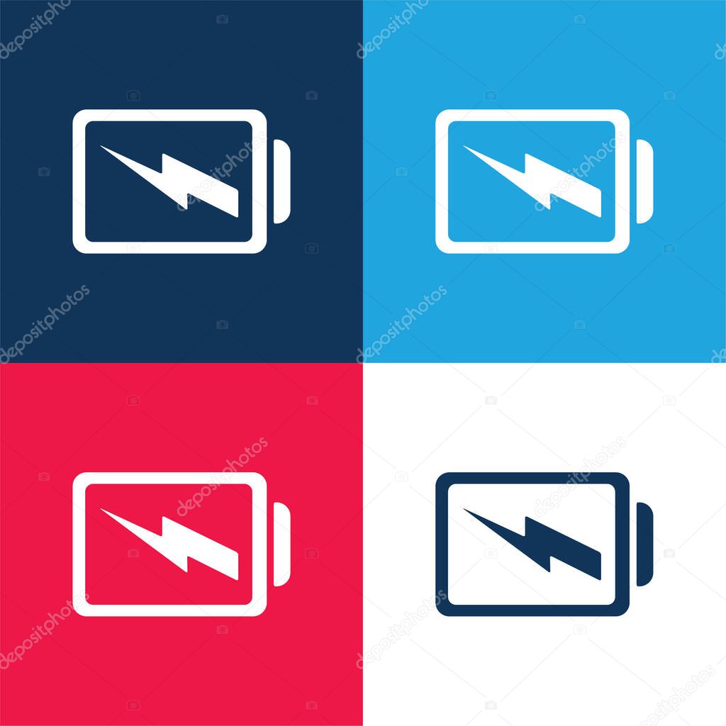 Battery With A Bolt blue and red four color minimal icon set