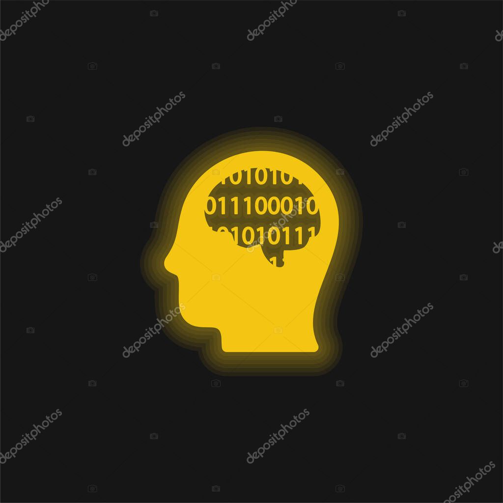 Binary Thinking yellow glowing neon icon