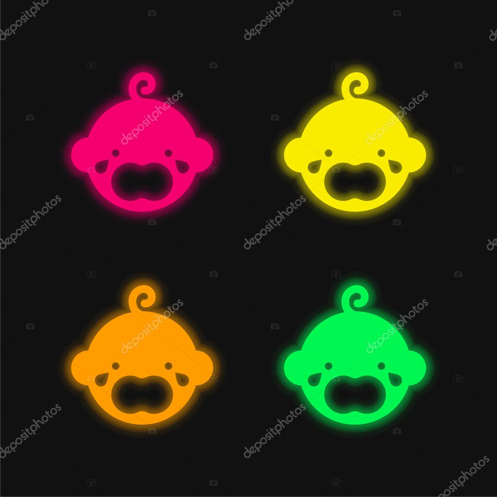 Baby Crying four color glowing neon vector icon