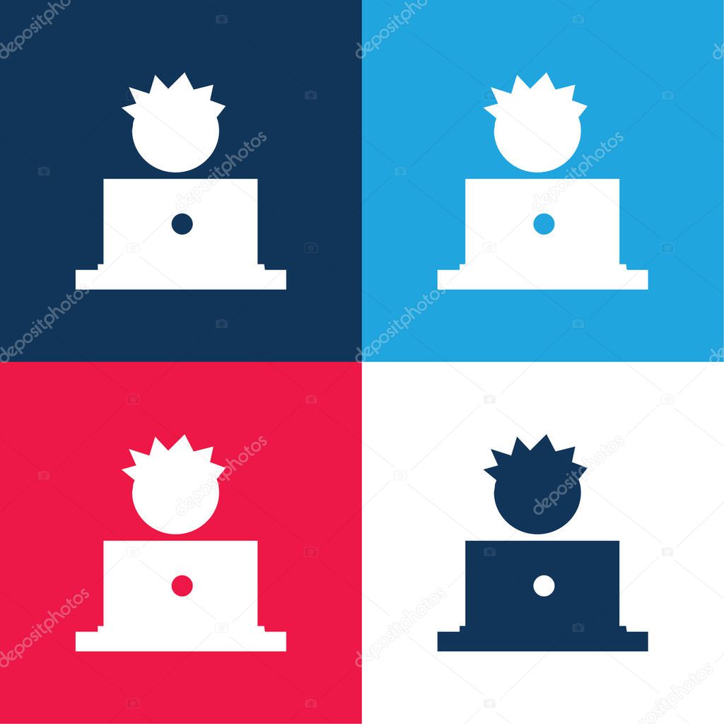 Boy And Computer blue and red four color minimal icon set