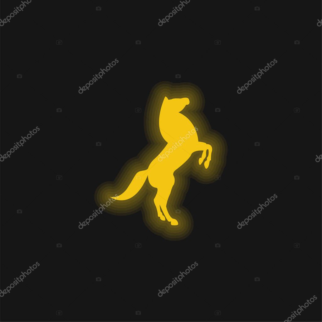 Big Horse Stand Up Pose On Back Paws yellow glowing neon icon