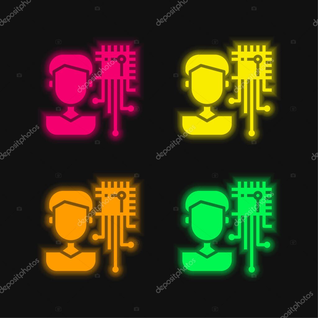Artificial Intelligence four color glowing neon vector icon