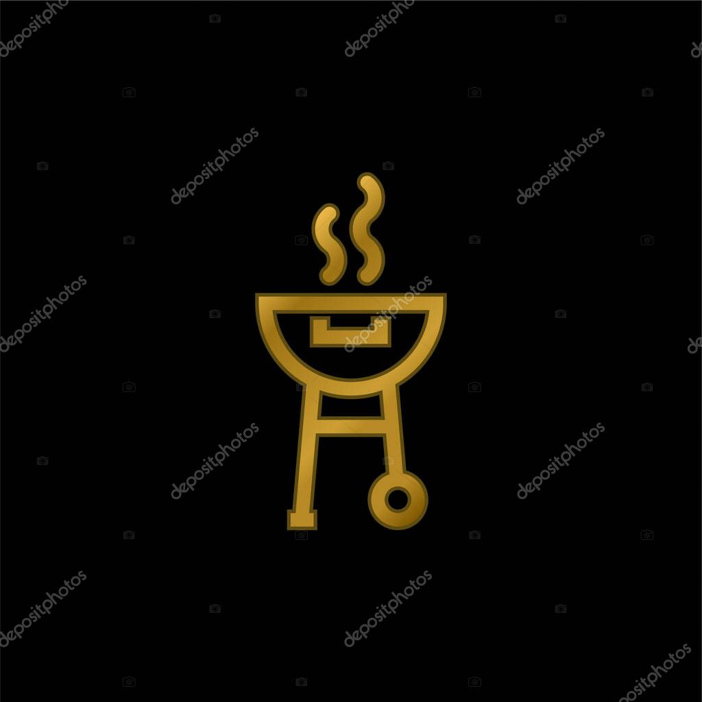 Barbecue With Smoke gold plated metalic icon or logo vector