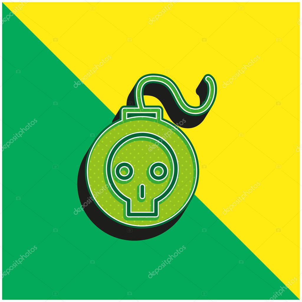 Bomb With Skull Outline Green and yellow modern 3d vector icon logo