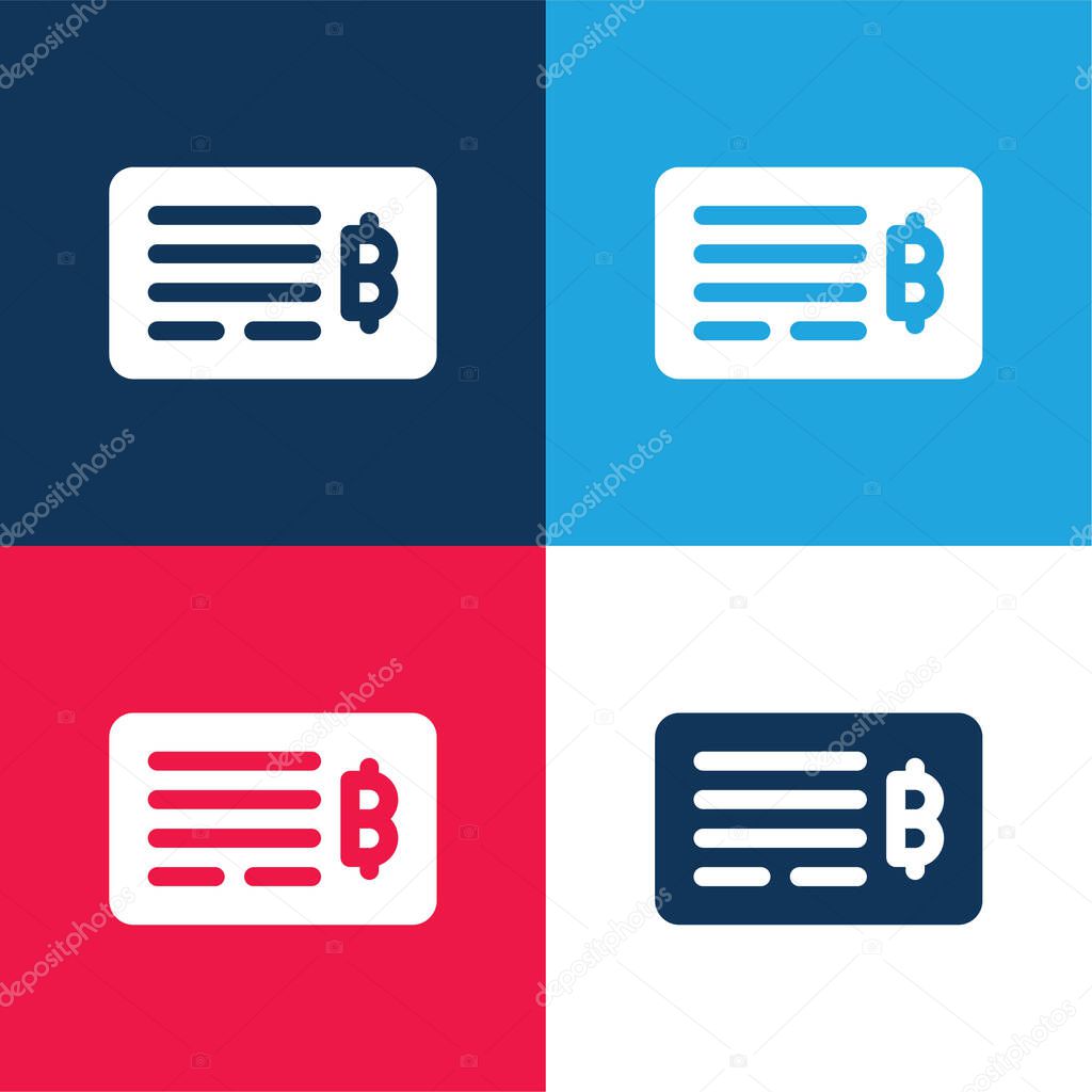 Bank Check blue and red four color minimal icon set