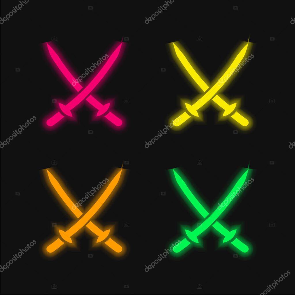2 Katanas four color glowing neon vector icon