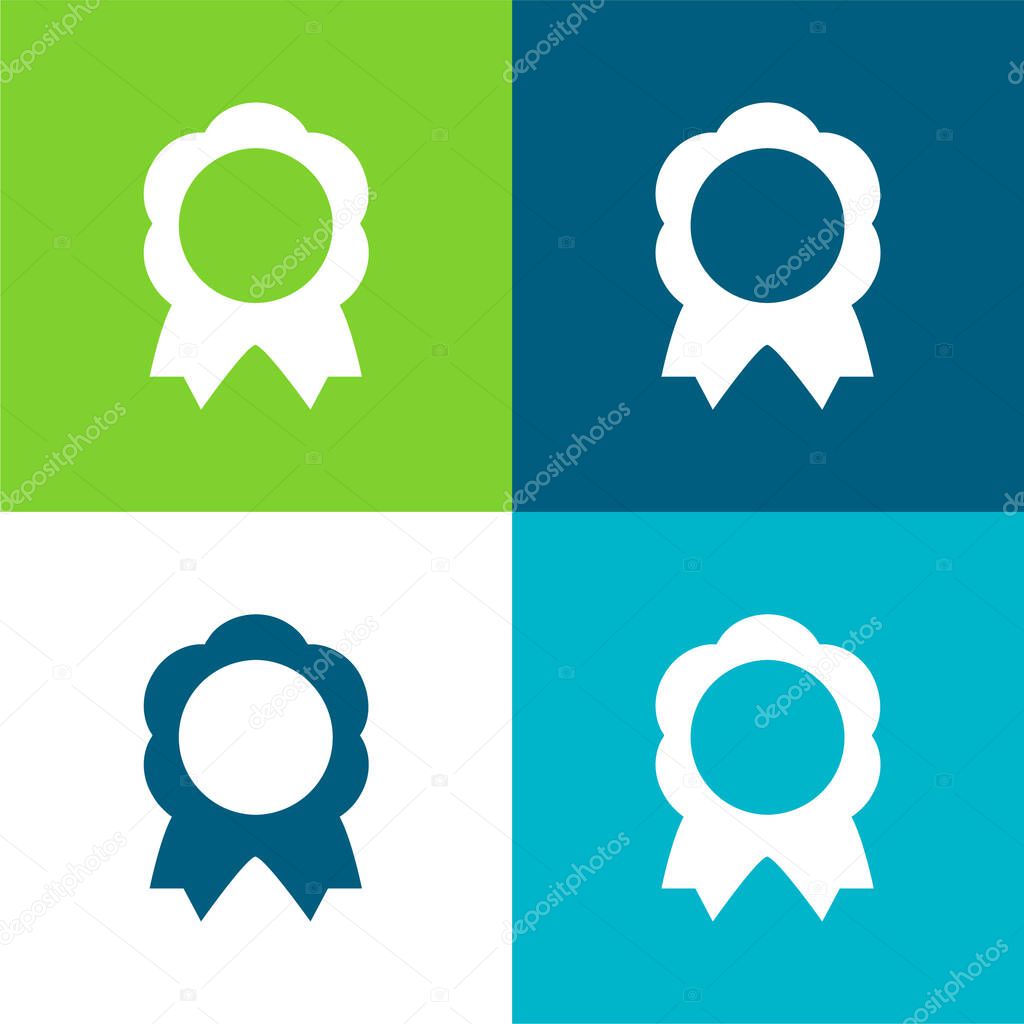 Award Medal Of Flower Shape With Ribbon Tails Flat four color minimal icon set