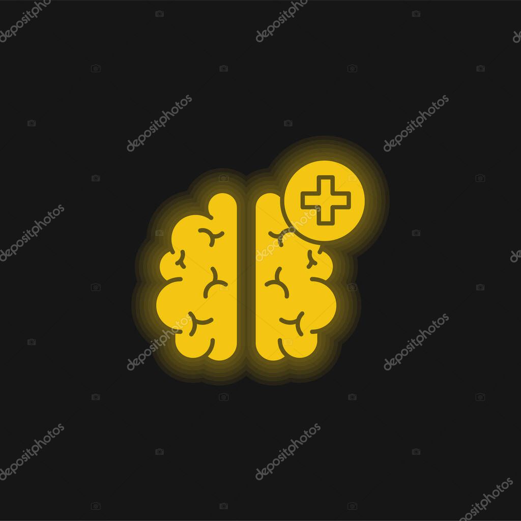 Brain yellow glowing neon icon
