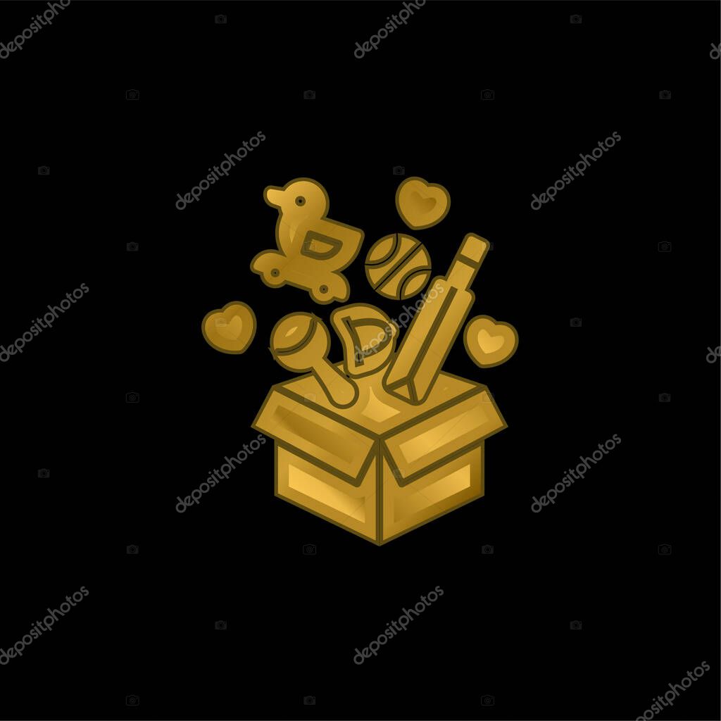 Box gold plated metalic icon or logo vector