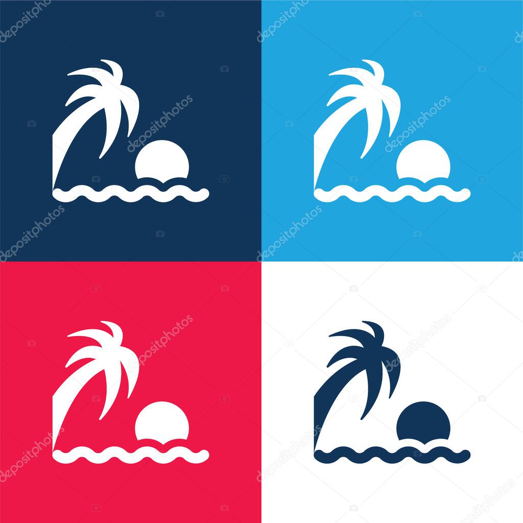 Beach Sunset blue and red four color minimal icon set