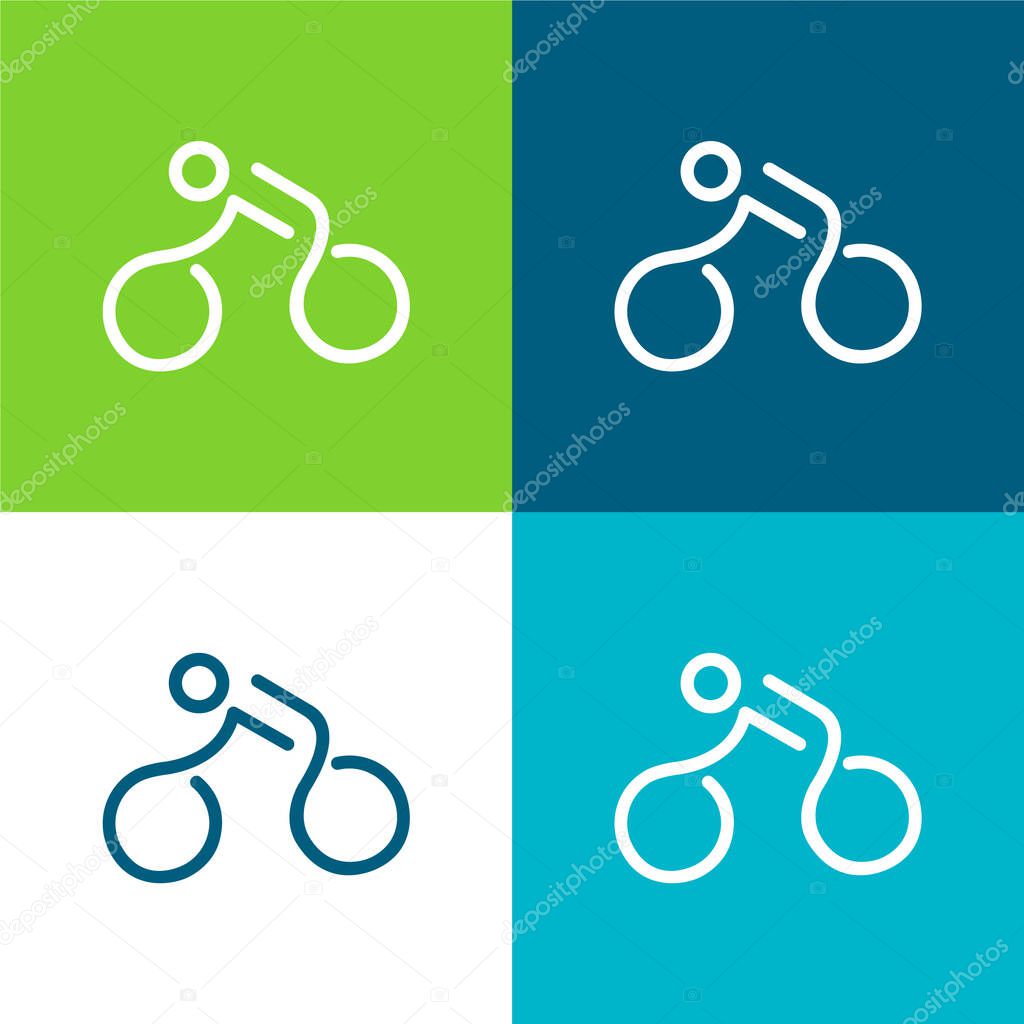 Bicycle Mounted By A Stick Man Flat four color minimal icon set