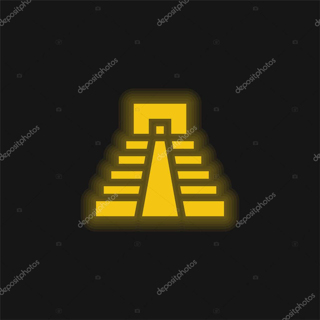 Aztec Pyramid yellow glowing neon icon