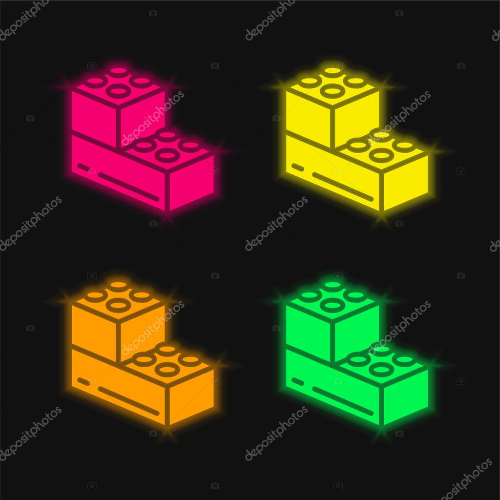 Blocks four color glowing neon vector icon