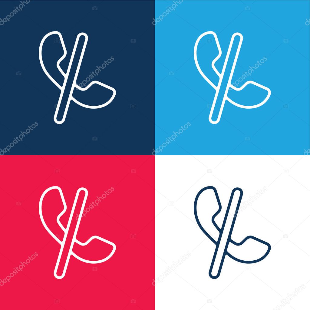 Auricular Blocked Call Sign With A Slash blue and red four color minimal icon set