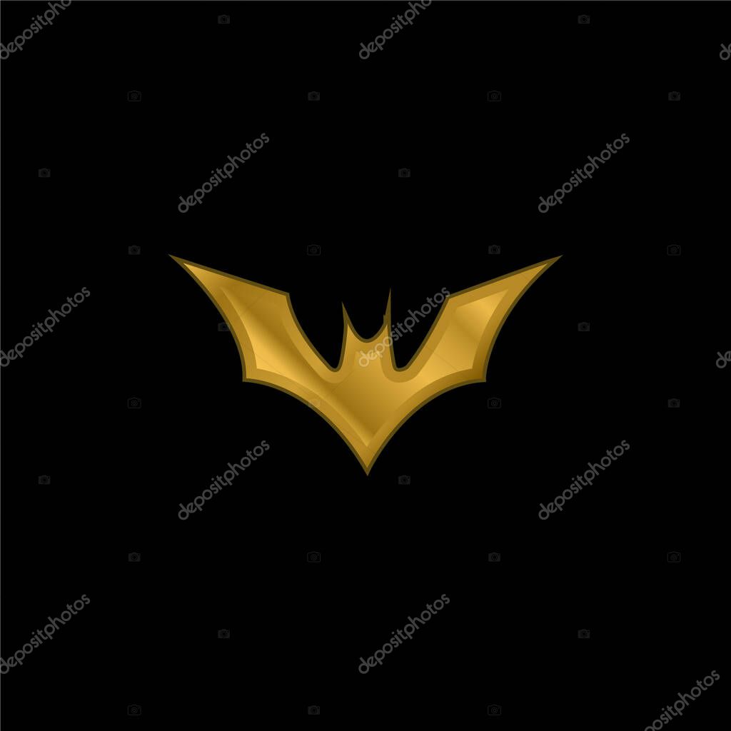 Bat With Raised Wings gold plated metalic icon or logo vector