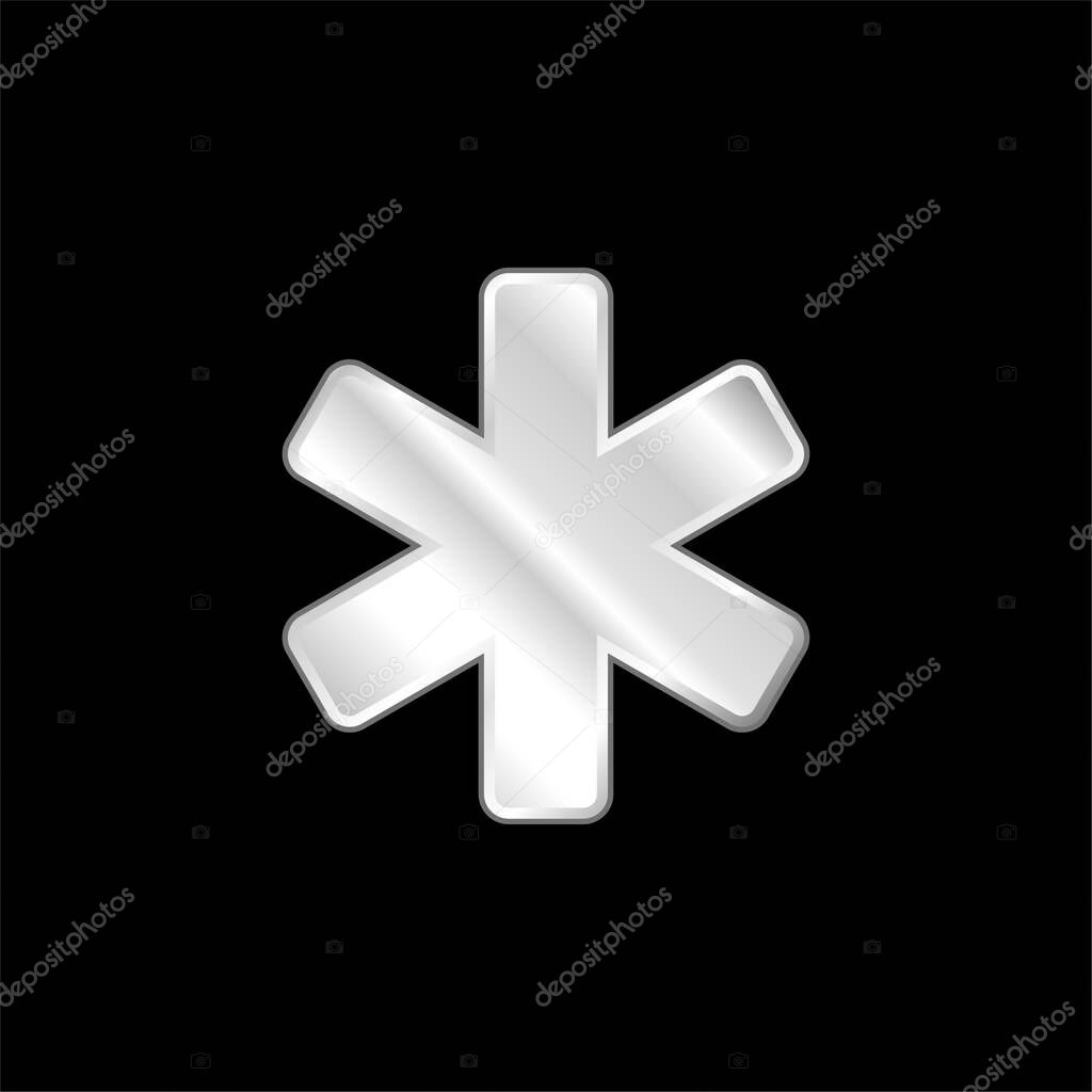 Asterisk silver plated metallic icon