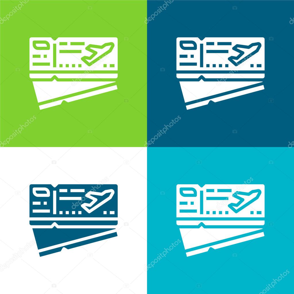Boarding Pass Flat four color minimal icon set
