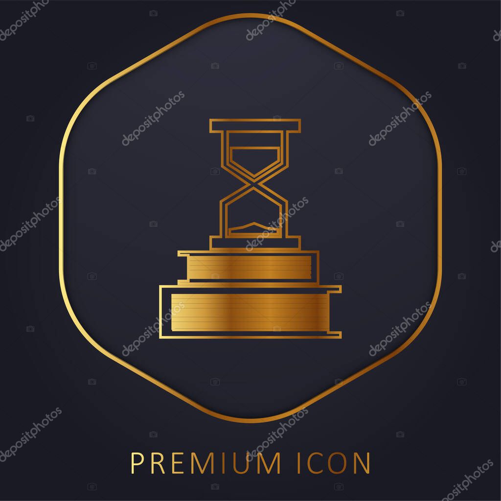 Books And Sand Clock golden line premium logo or icon