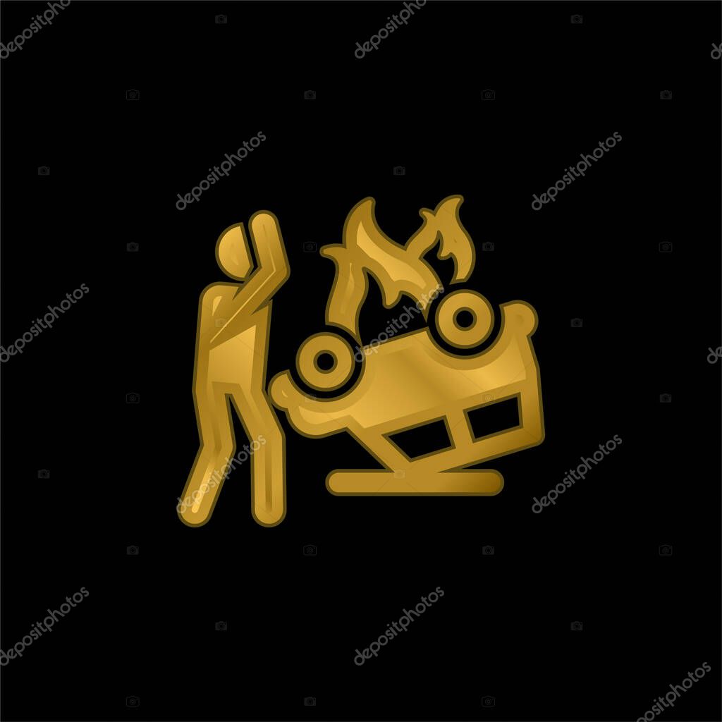 Accident gold plated metalic icon or logo vector
