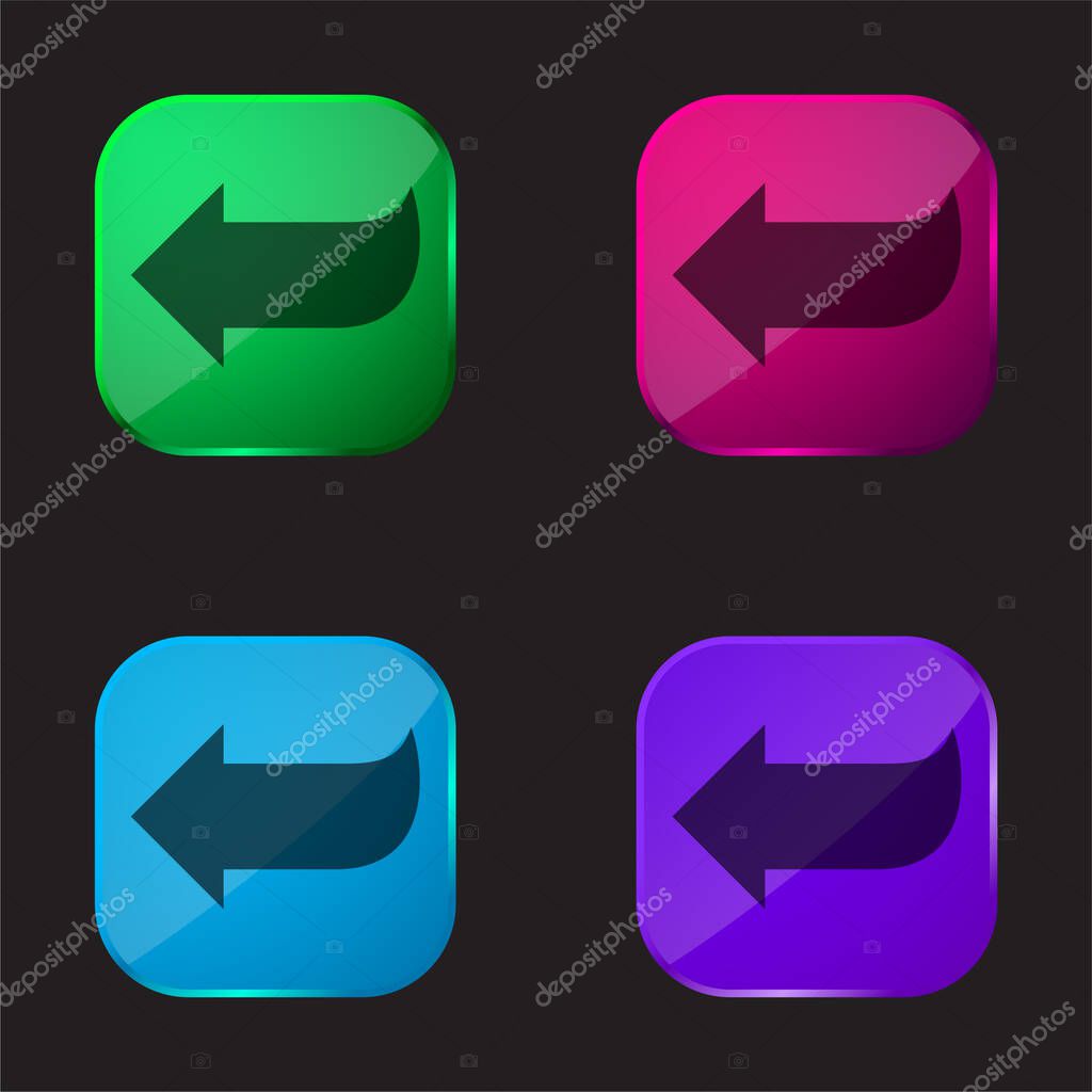 Arrow Shape Pointing To Left four color glass button icon