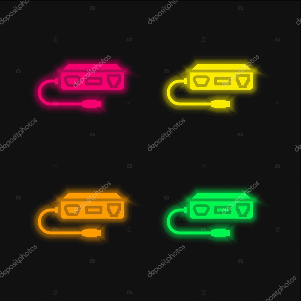 Adapter four color glowing neon vector icon