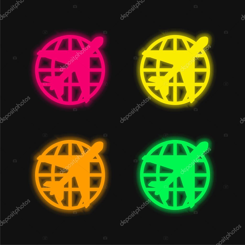 Airport four color glowing neon vector icon
