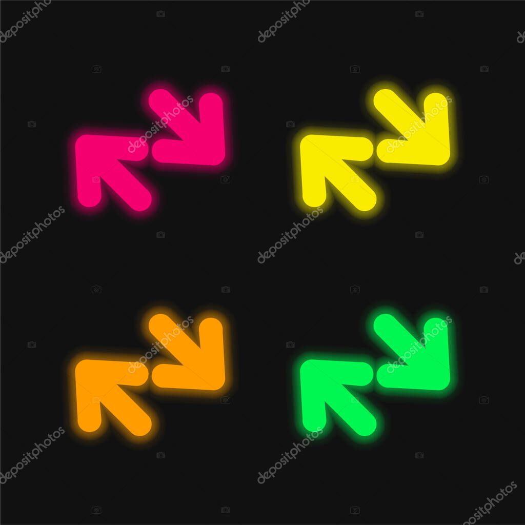 Arrows Couple Of Diagonal Opposite four color glowing neon vector icon