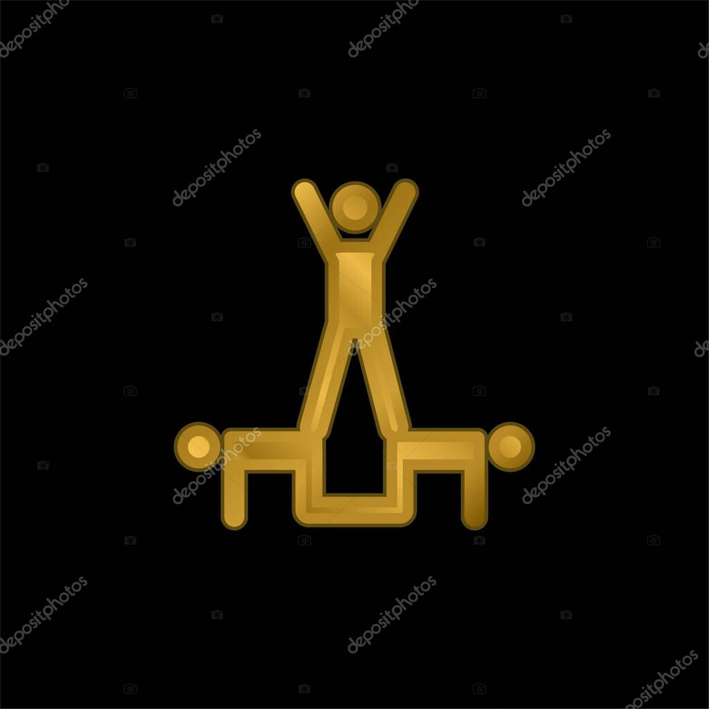 Acrobatics Acrobats Group Silhouette gold plated metalic icon or logo vector