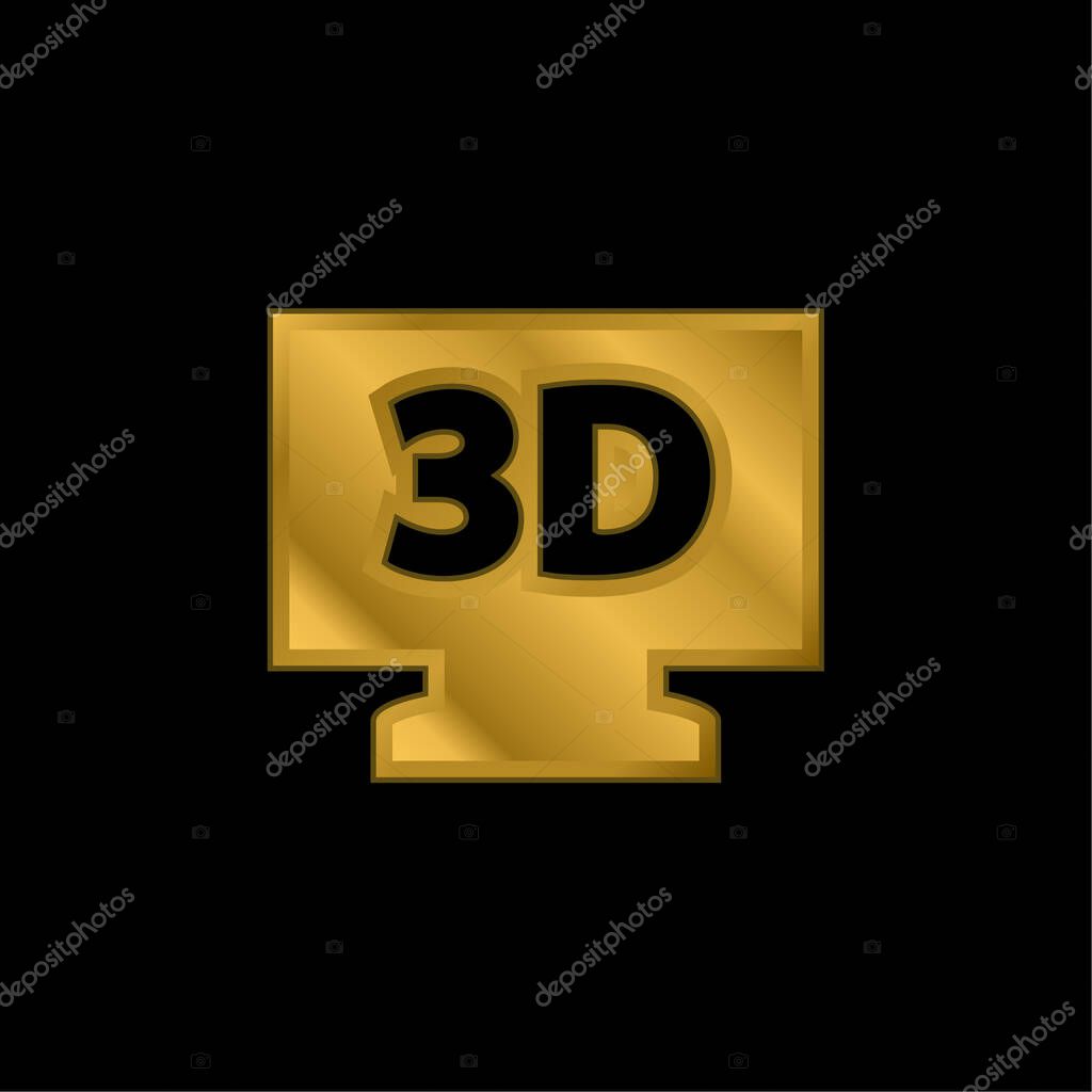 3D Television gold plated metalic icon or logo vector