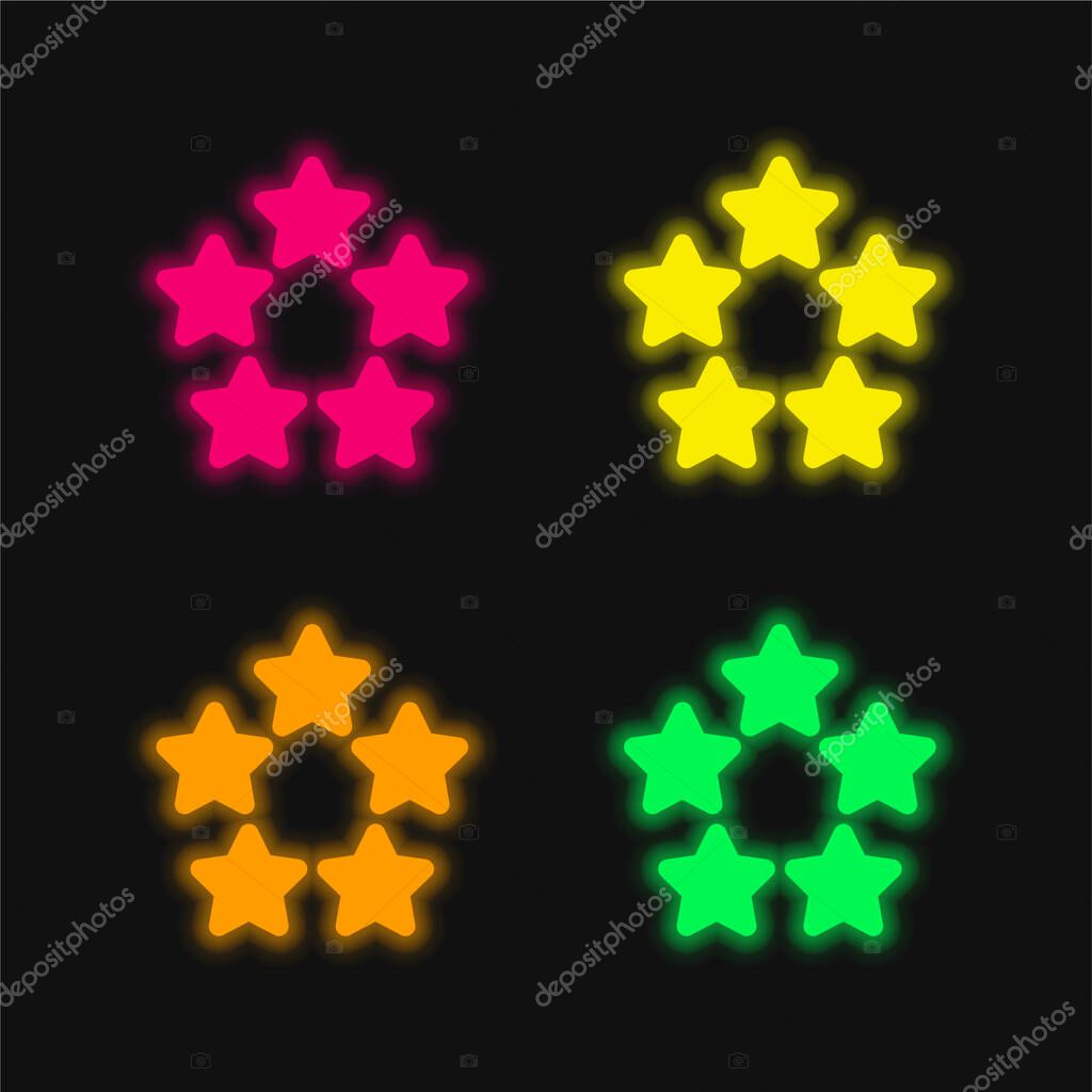 5 Stars four color glowing neon vector icon
