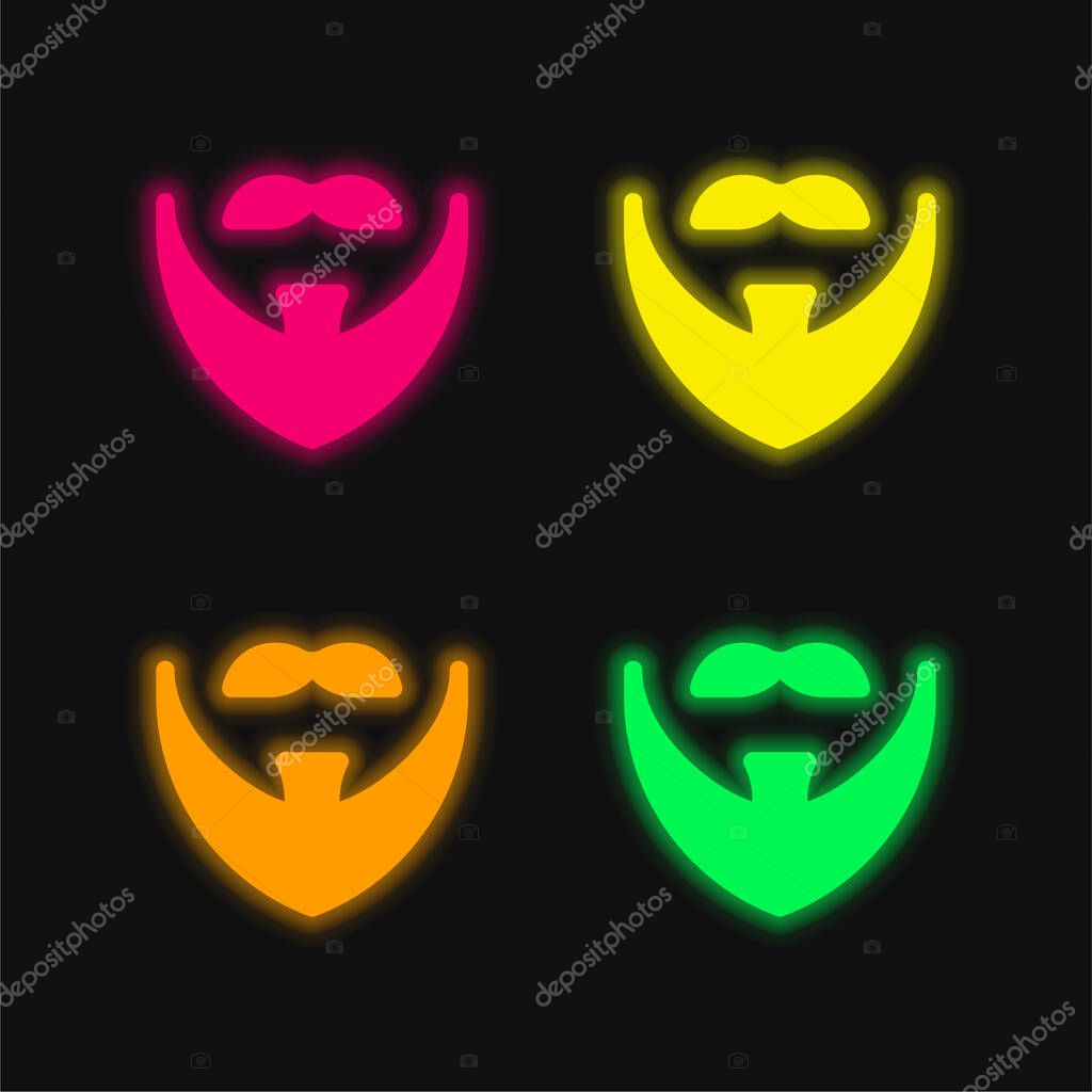 Beard four color glowing neon vector icon