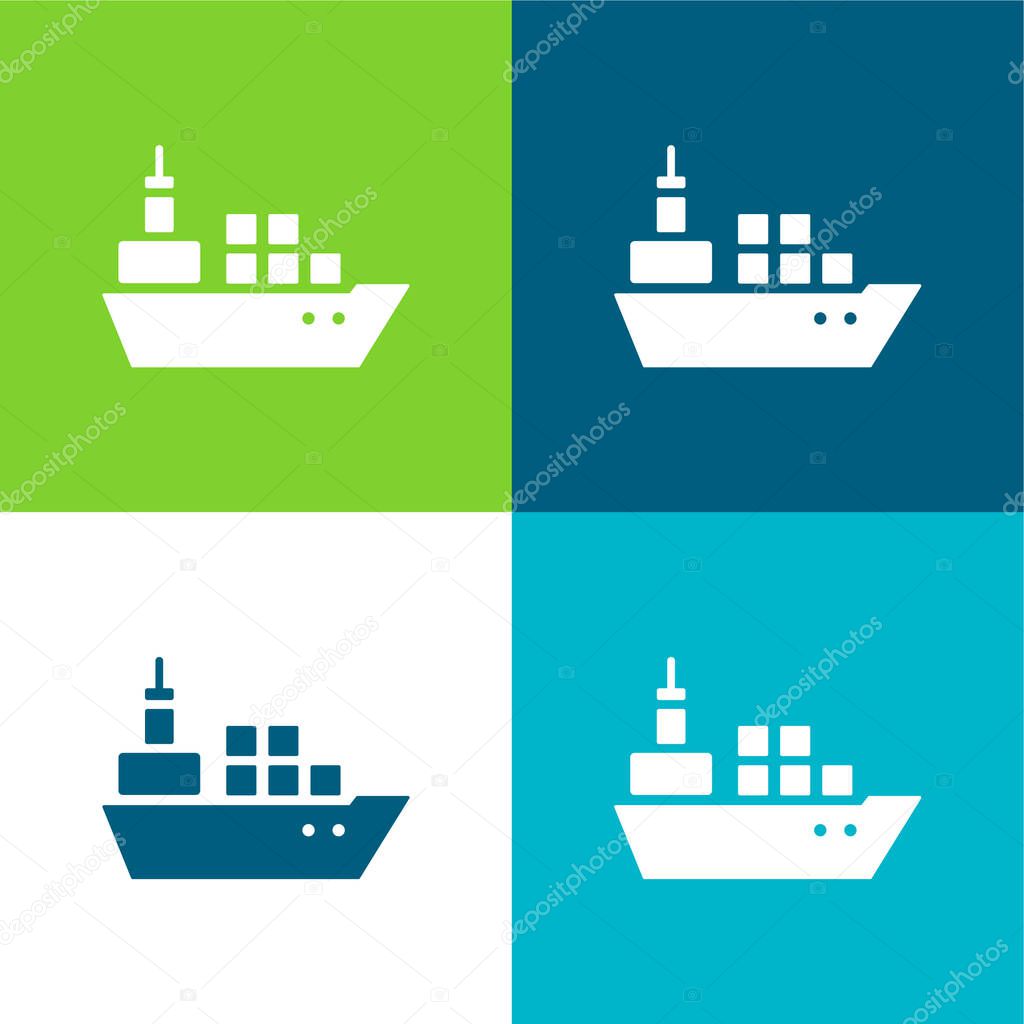 Boat With Containers Flat four color minimal icon set