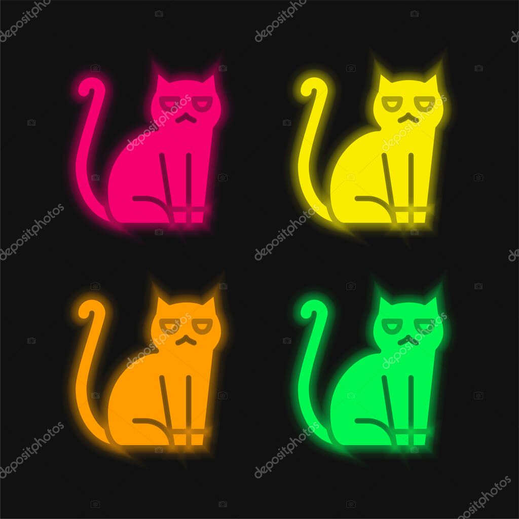 Black Cat four color glowing neon vector icon