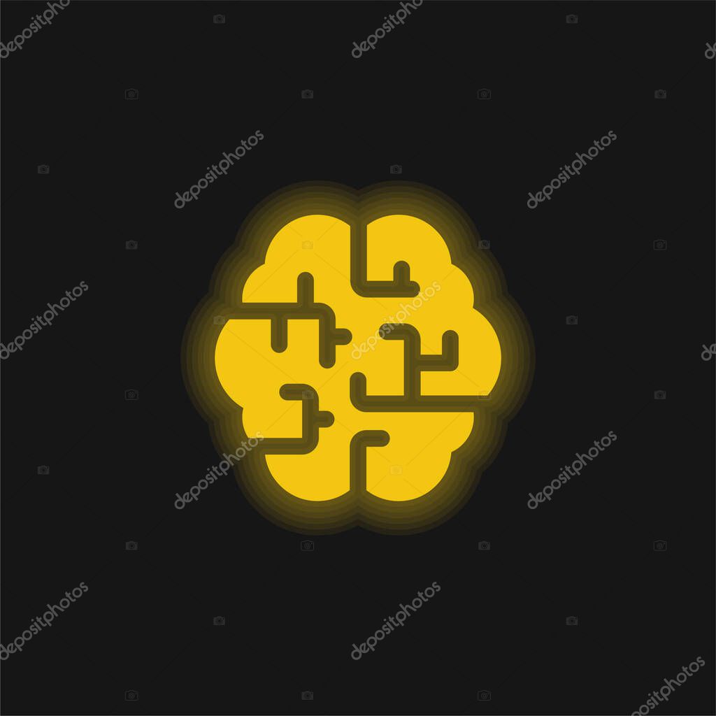 Brain yellow glowing neon icon