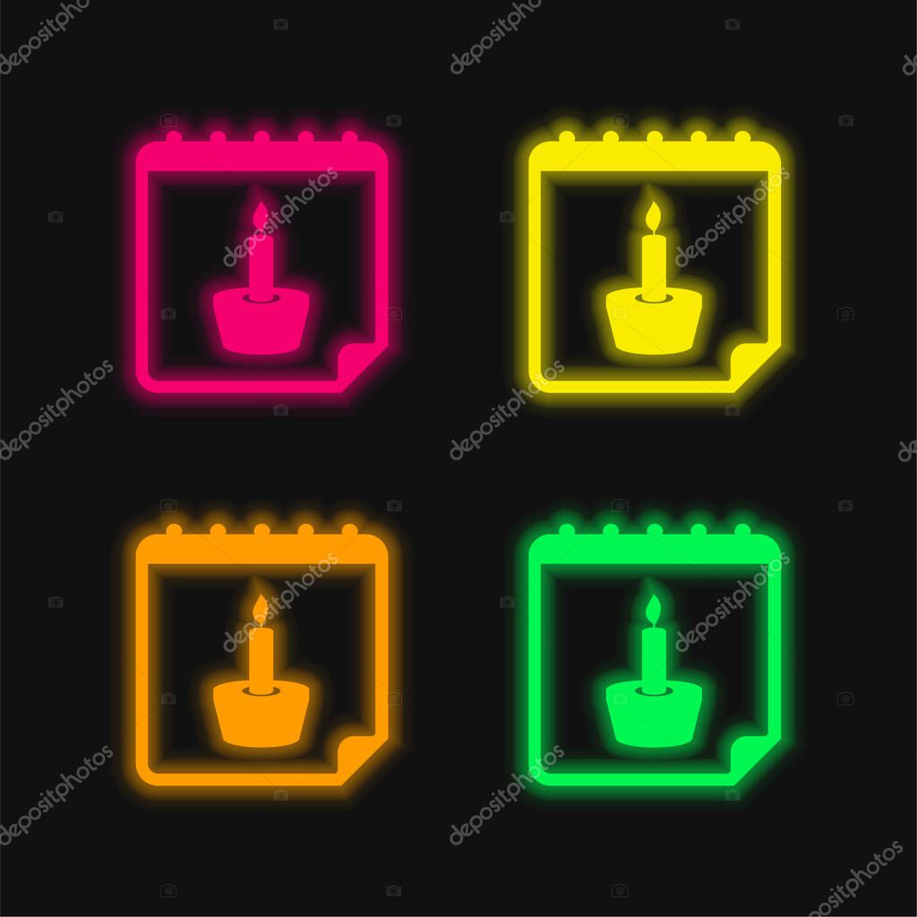 Birthday Reminder four color glowing neon vector icon