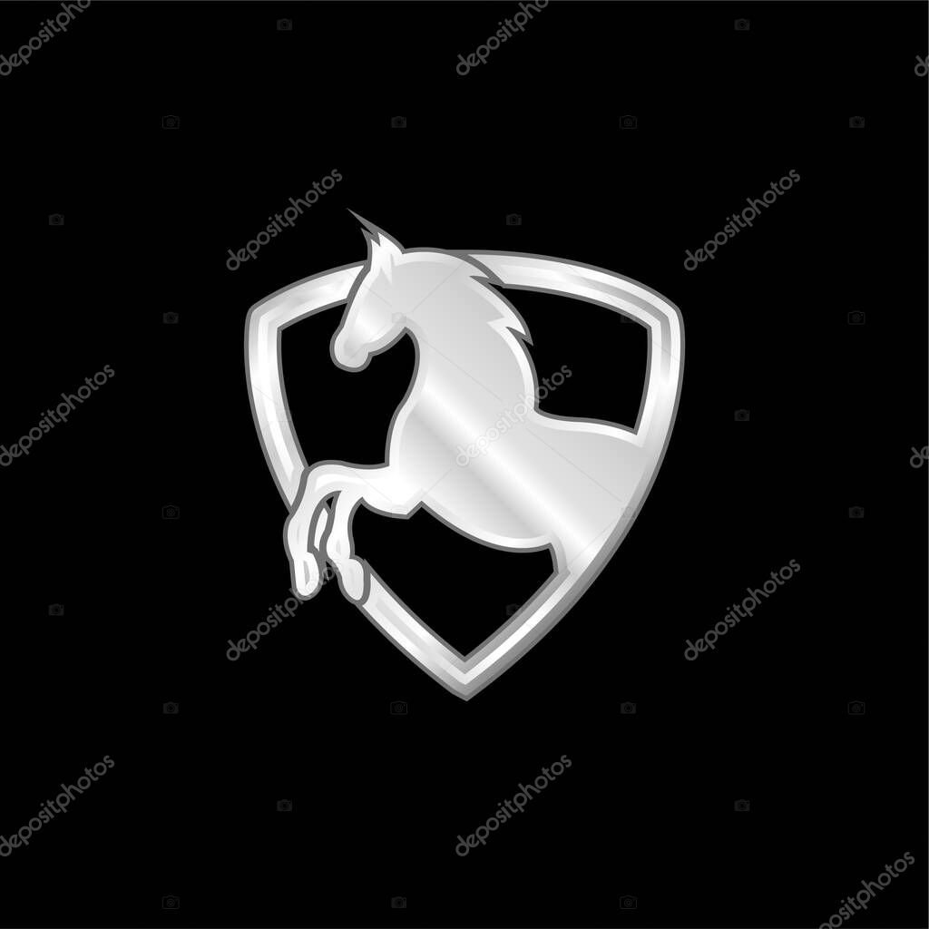 Black Horse Part In A Shield Outline silver plated metallic icon