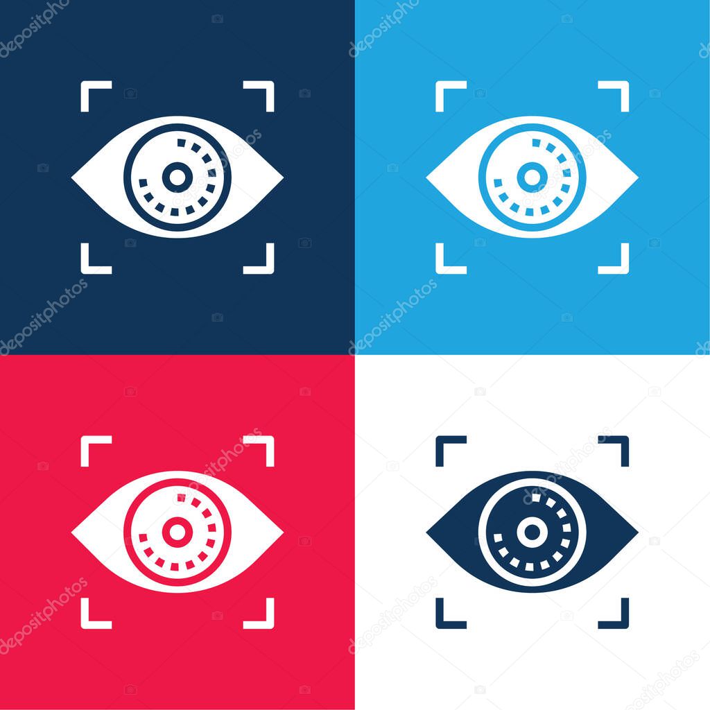 Biometric Recognition blue and red four color minimal icon set
