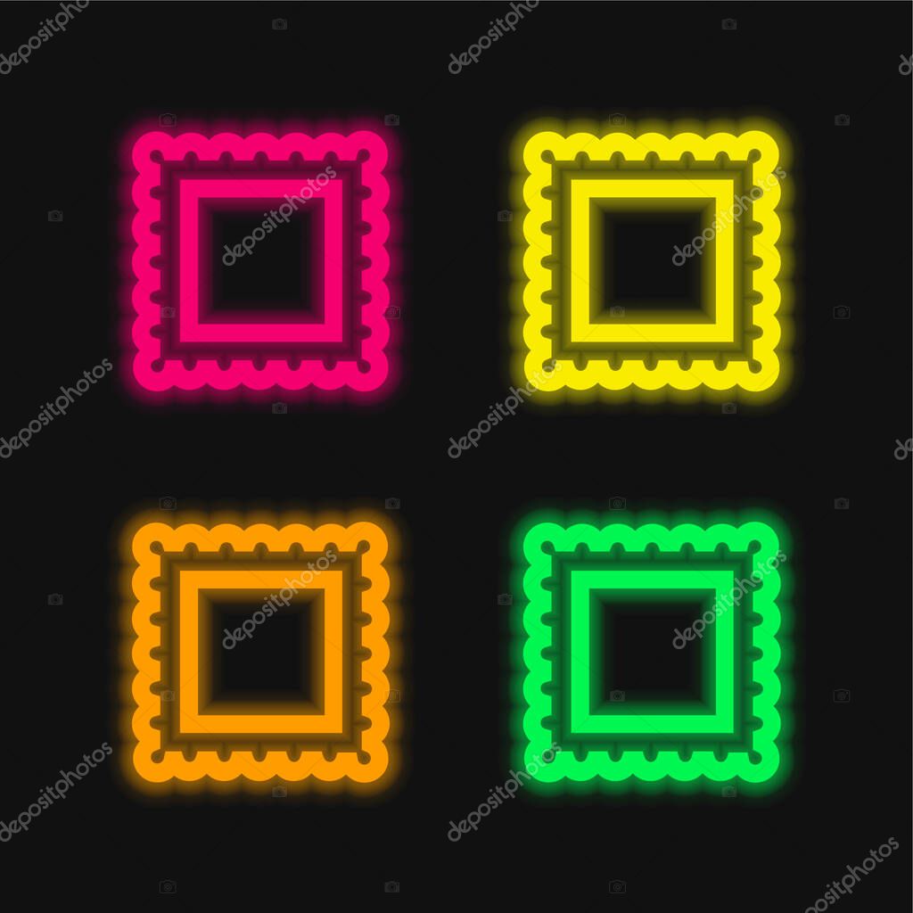 Border For Frame Pictures four color glowing neon vector icon